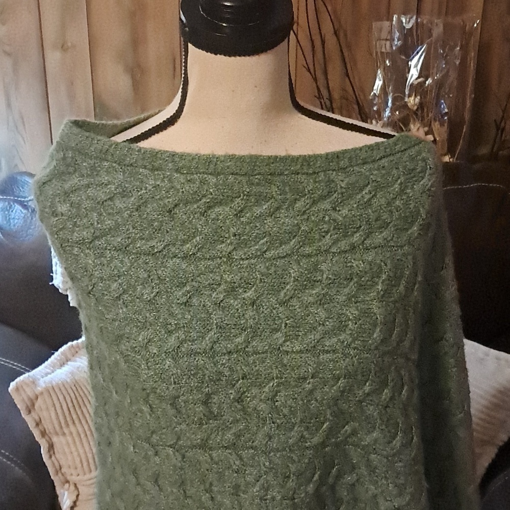 J Jill Women Poncho Bohemian Peasant Asymmetrical Knit Sweater Cape Wrap Green - Picture 5 of 9